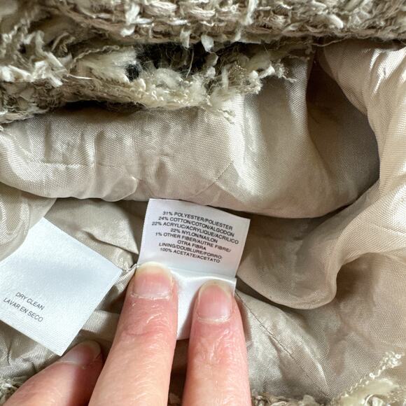 Anne Klein Fringed Tweed Blazer Jacket Women's Size 12 Beige Textured‎ Lined - Picture 9 of 9